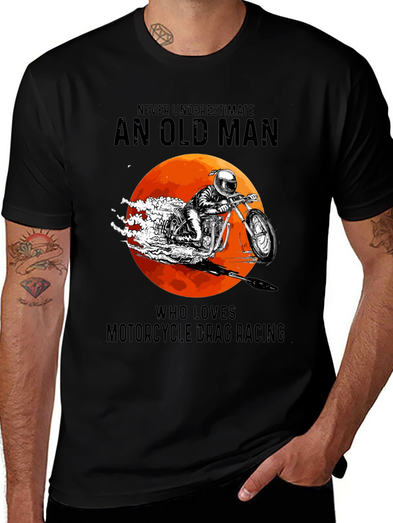 Old Man Motorcycle Drag Racing Graphic Tee