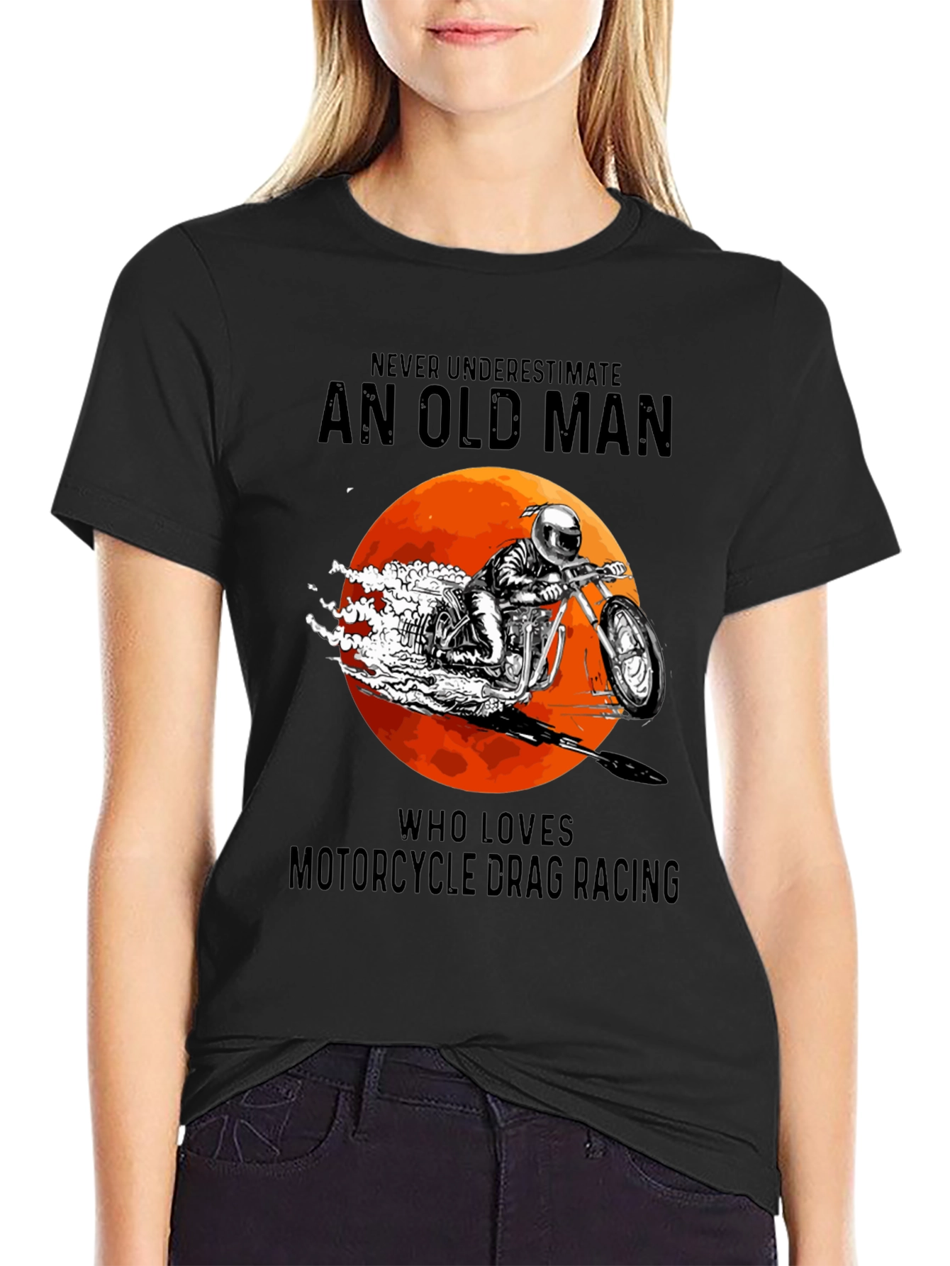 Old Man Motorcycle Drag Racing Graphic Tee