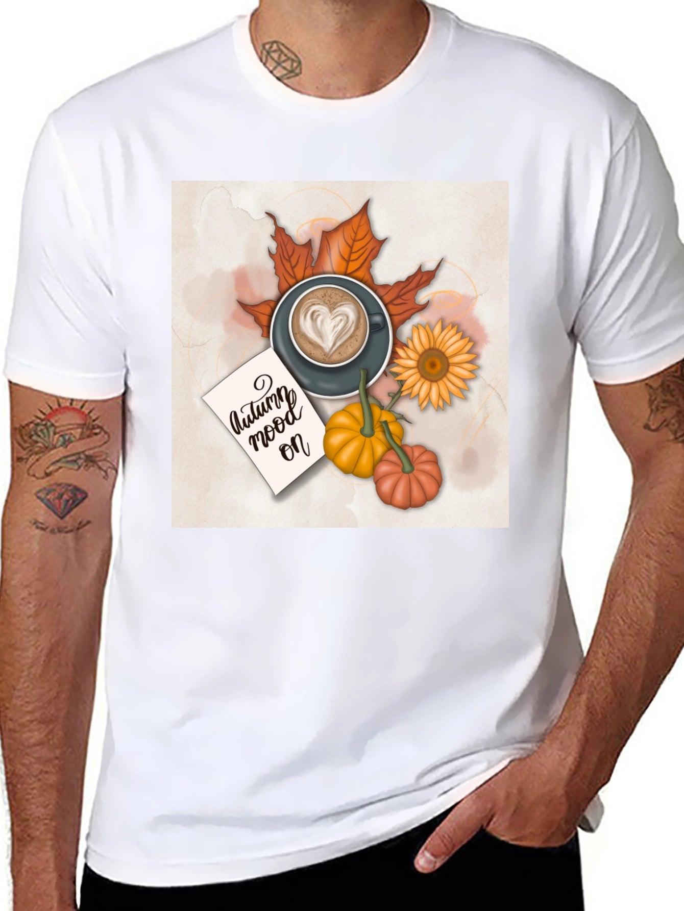 Autumn Vibes T-Shirt Coffee & Pumpkin Design