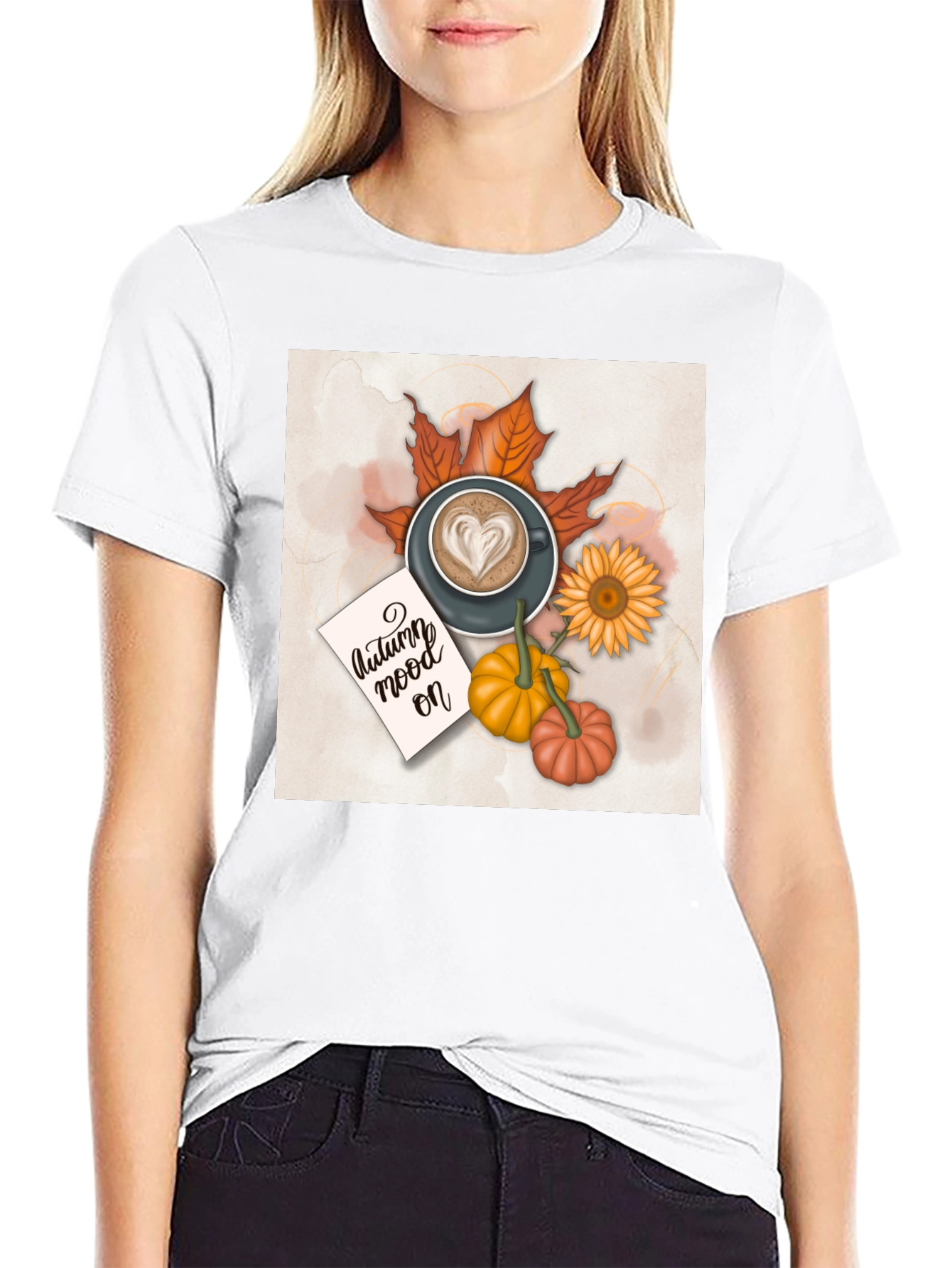 Autumn Vibes T-Shirt Coffee & Pumpkin Design