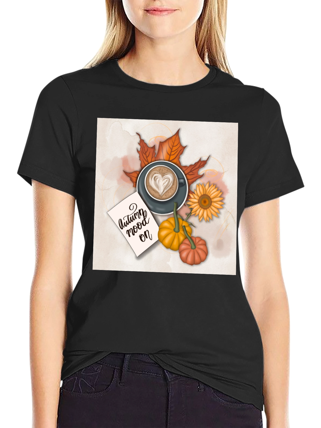 Autumn Vibes T-Shirt Coffee & Pumpkin Design