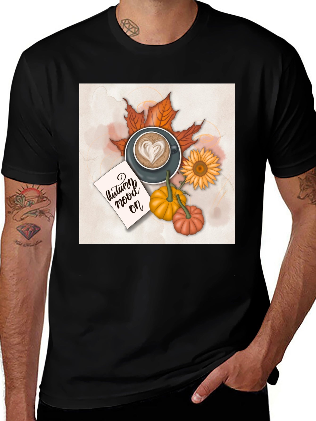 Autumn Vibes T-Shirt Coffee & Pumpkin Design