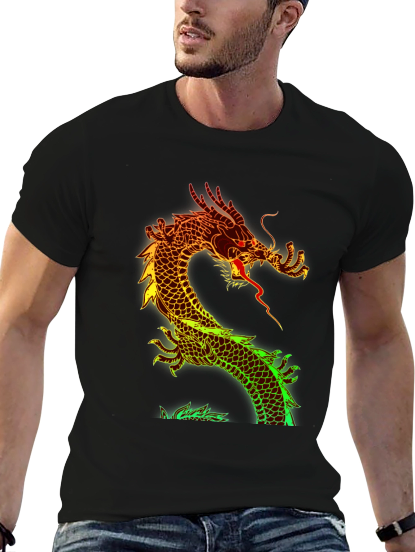 Dragon Graphic Print Black T-Shirt