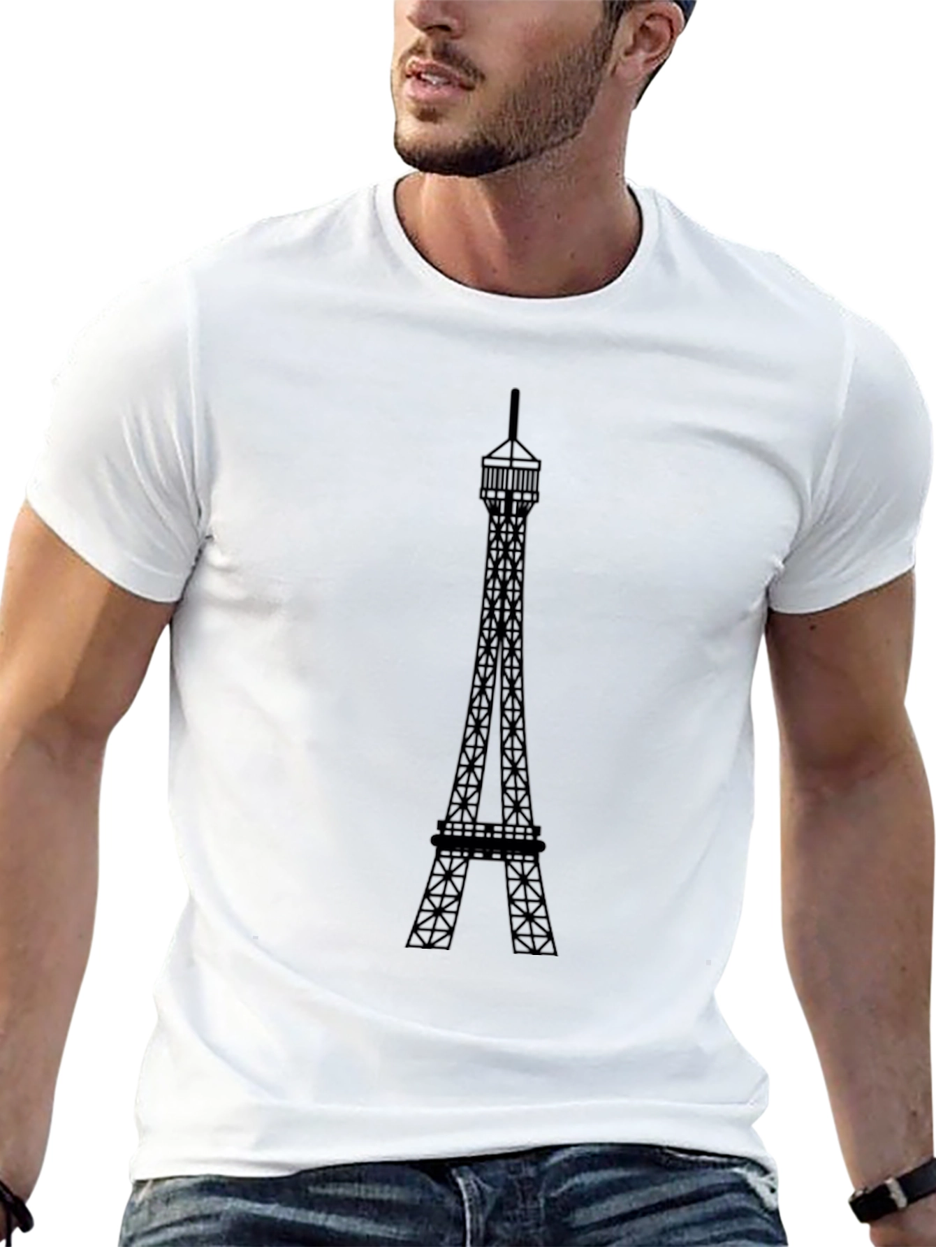 Eiffel Tower Graphic Tee - Black Cotton T-Shirt