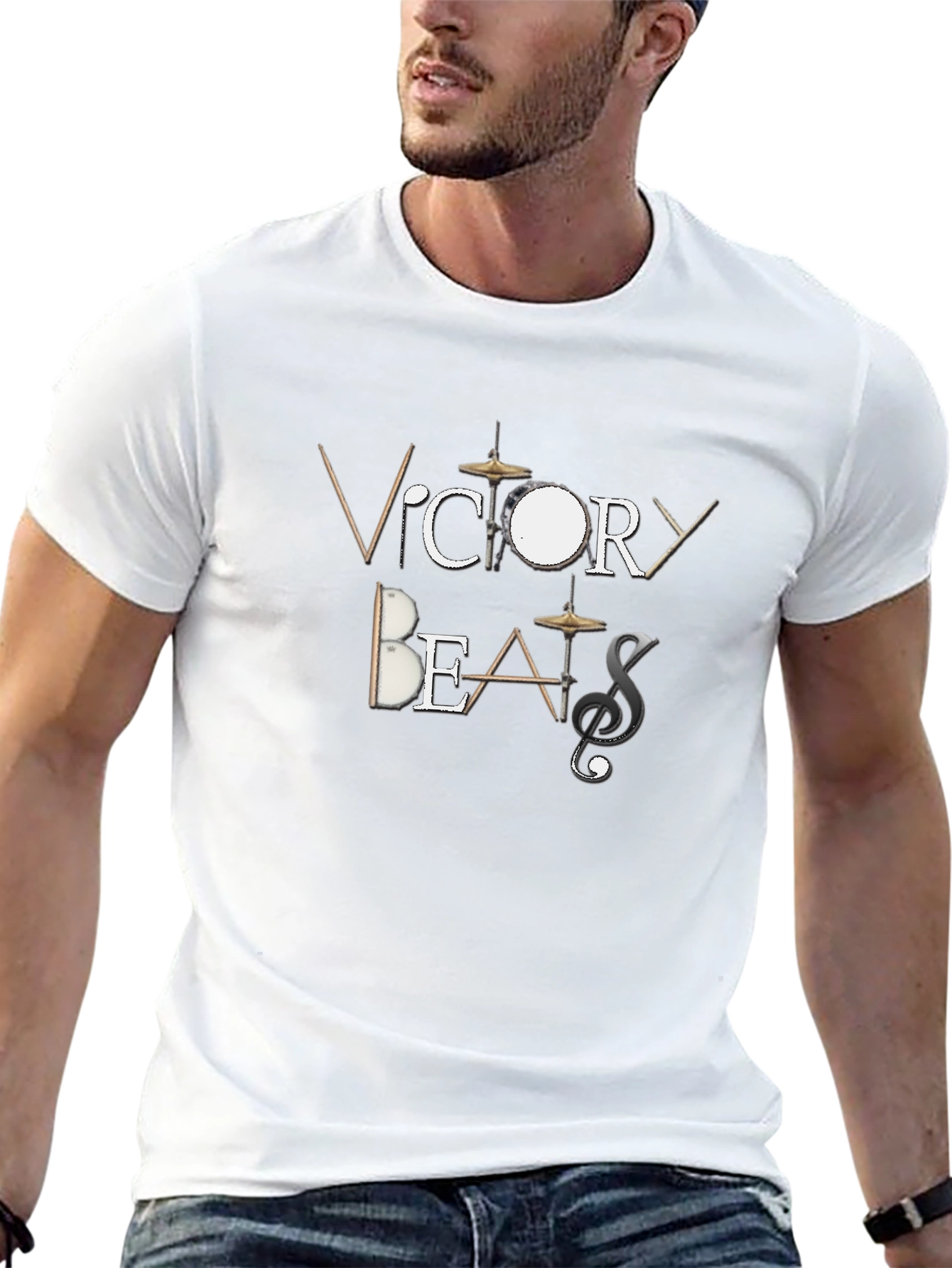 Victory Beats Mens Black Graphic T-Shirt
