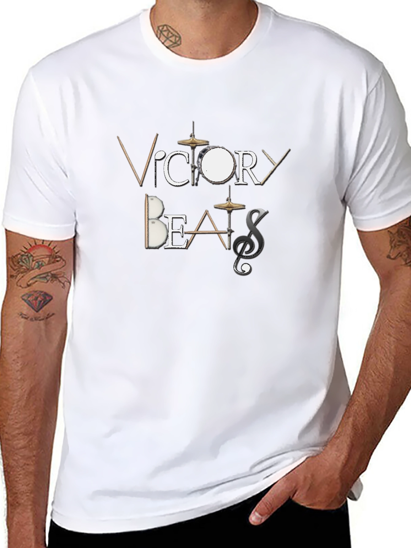 Victory Beats Mens Black Graphic T-Shirt