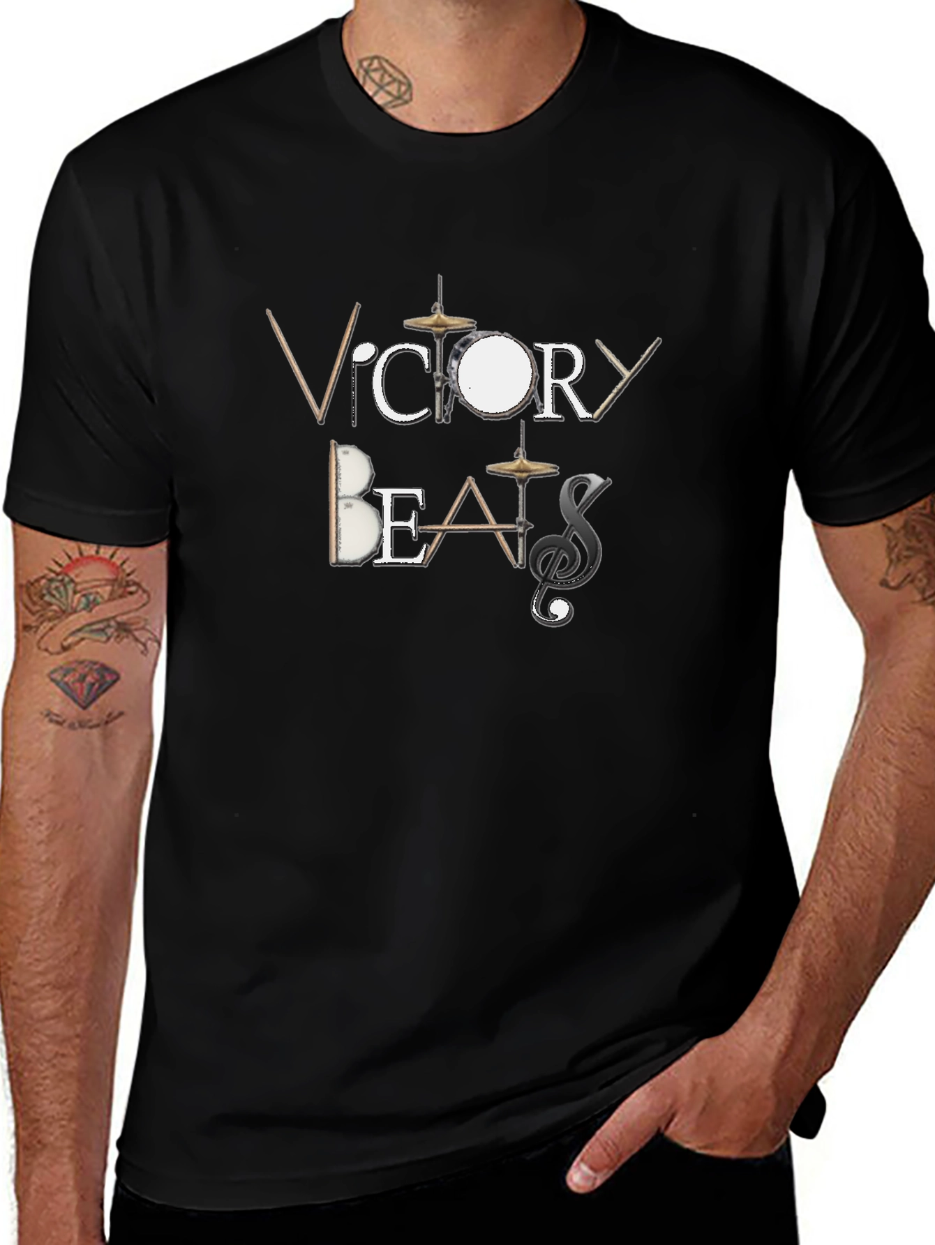Victory Beats Mens Black Graphic T-Shirt