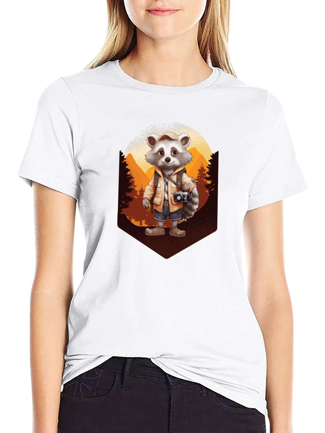 Raccoon Hiker Graphic Tee - Black Cotton T-Shirt