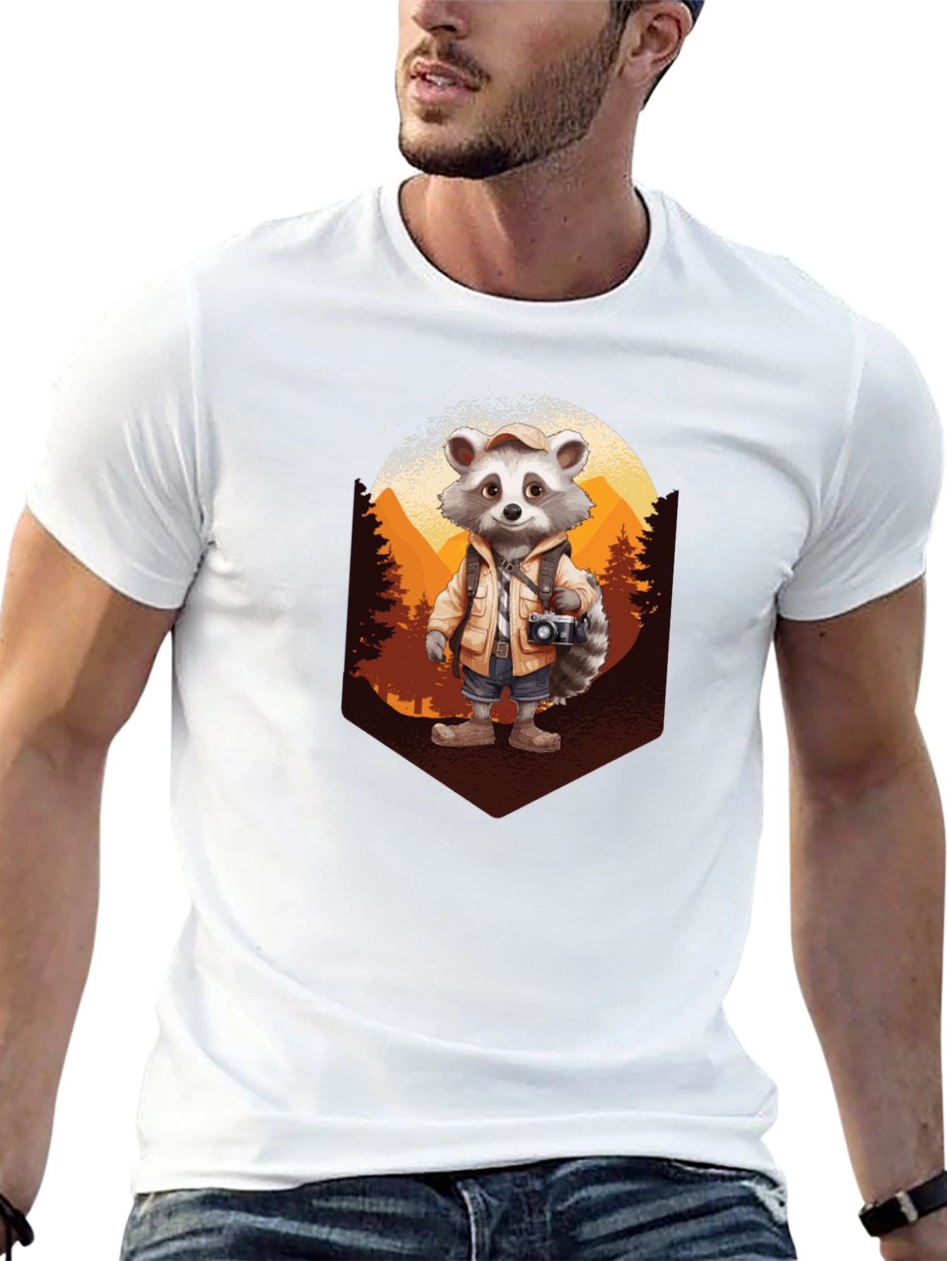 Raccoon Hiker Graphic Tee - Black Cotton T-Shirt
