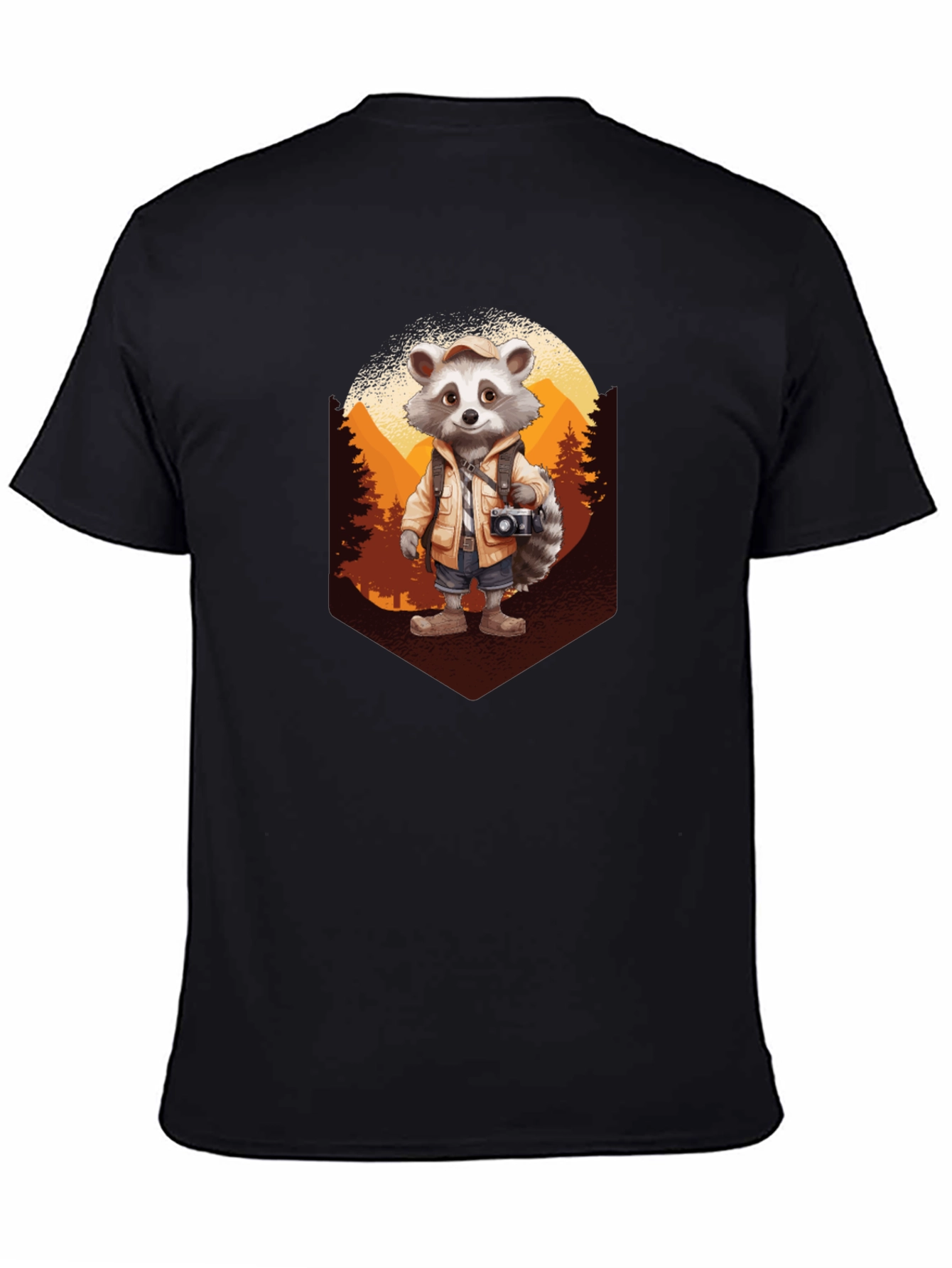 Raccoon Hiker Graphic Tee - Black Cotton T-Shirt