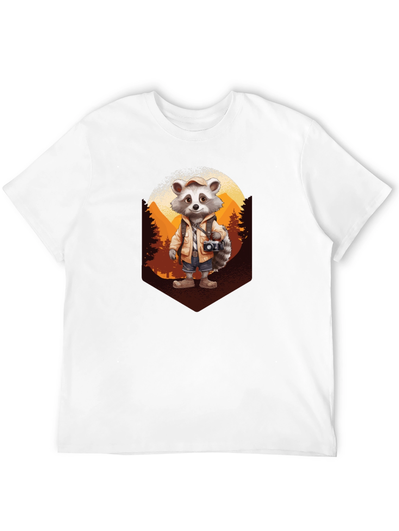 Raccoon Hiker Graphic Tee - Black Cotton T-Shirt
