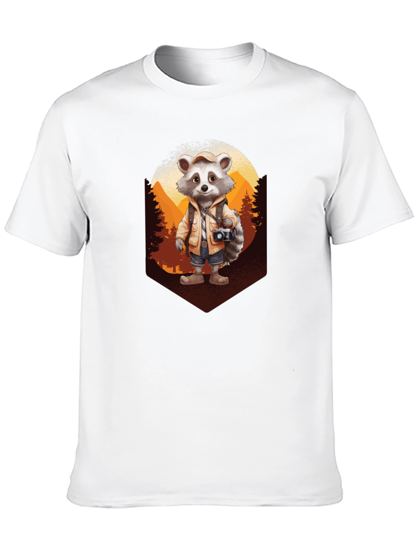 Raccoon Hiker Graphic Tee - Black Cotton T-Shirt