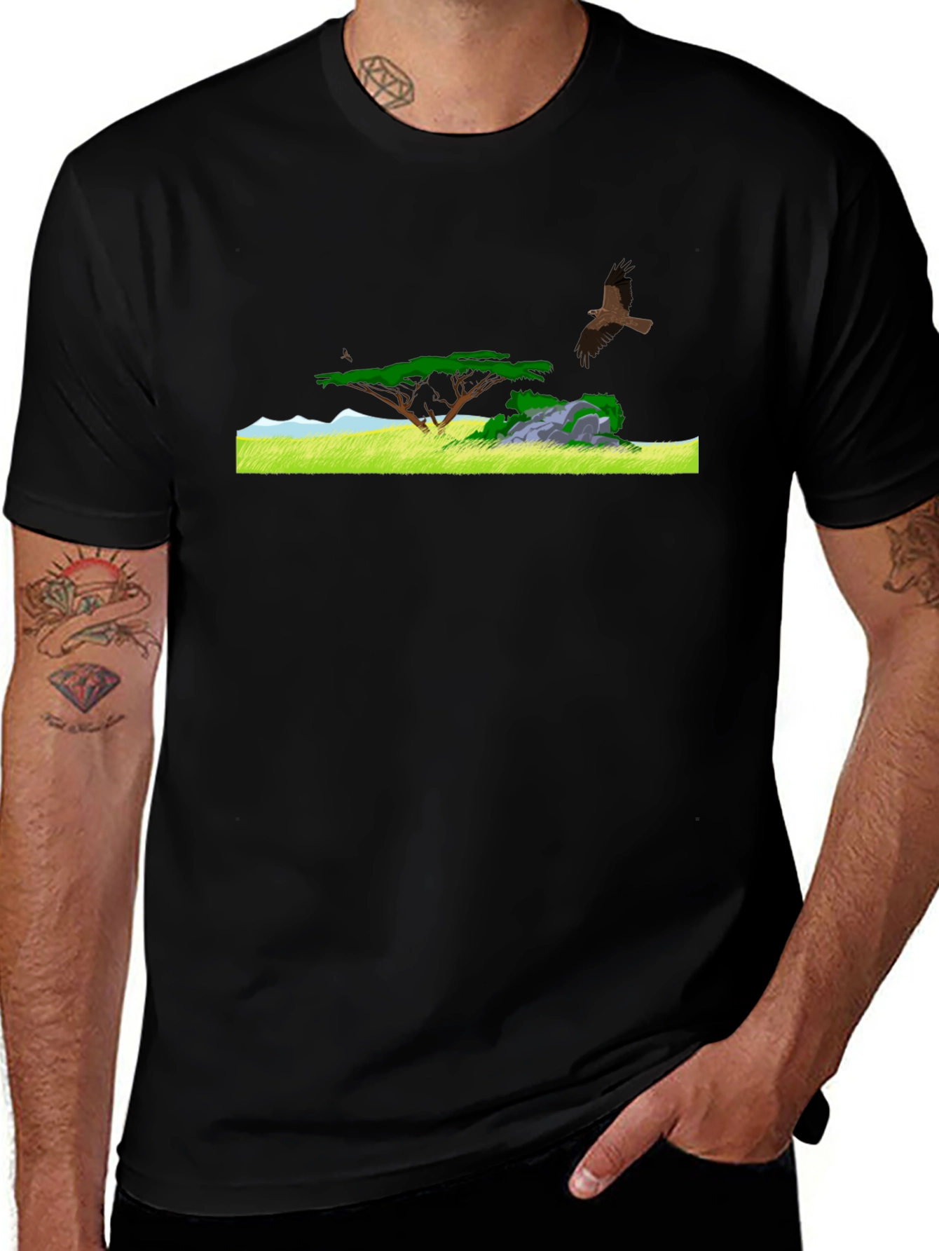Nature Scene Graphic Tee - Black