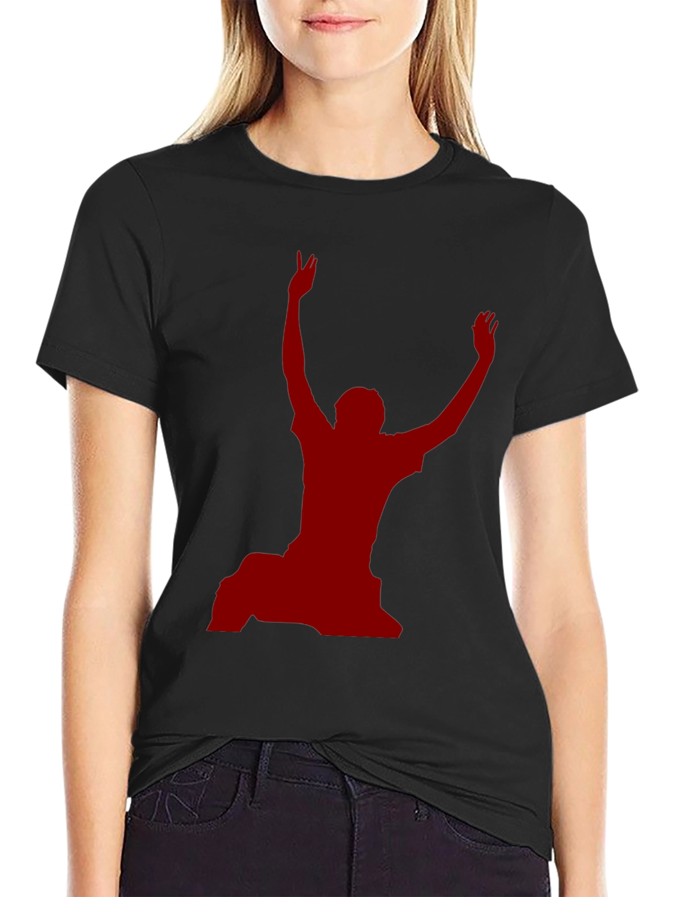 Black T-Shirt with Red Silhouette Graphic