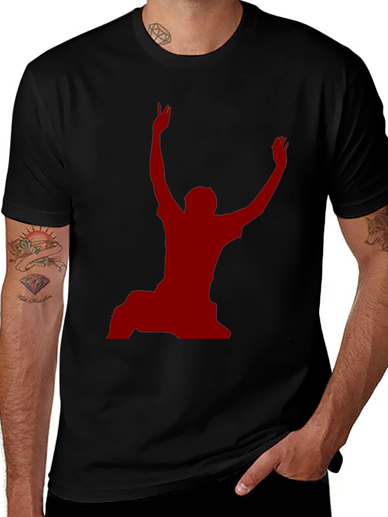 Black T-Shirt with Red Silhouette Graphic