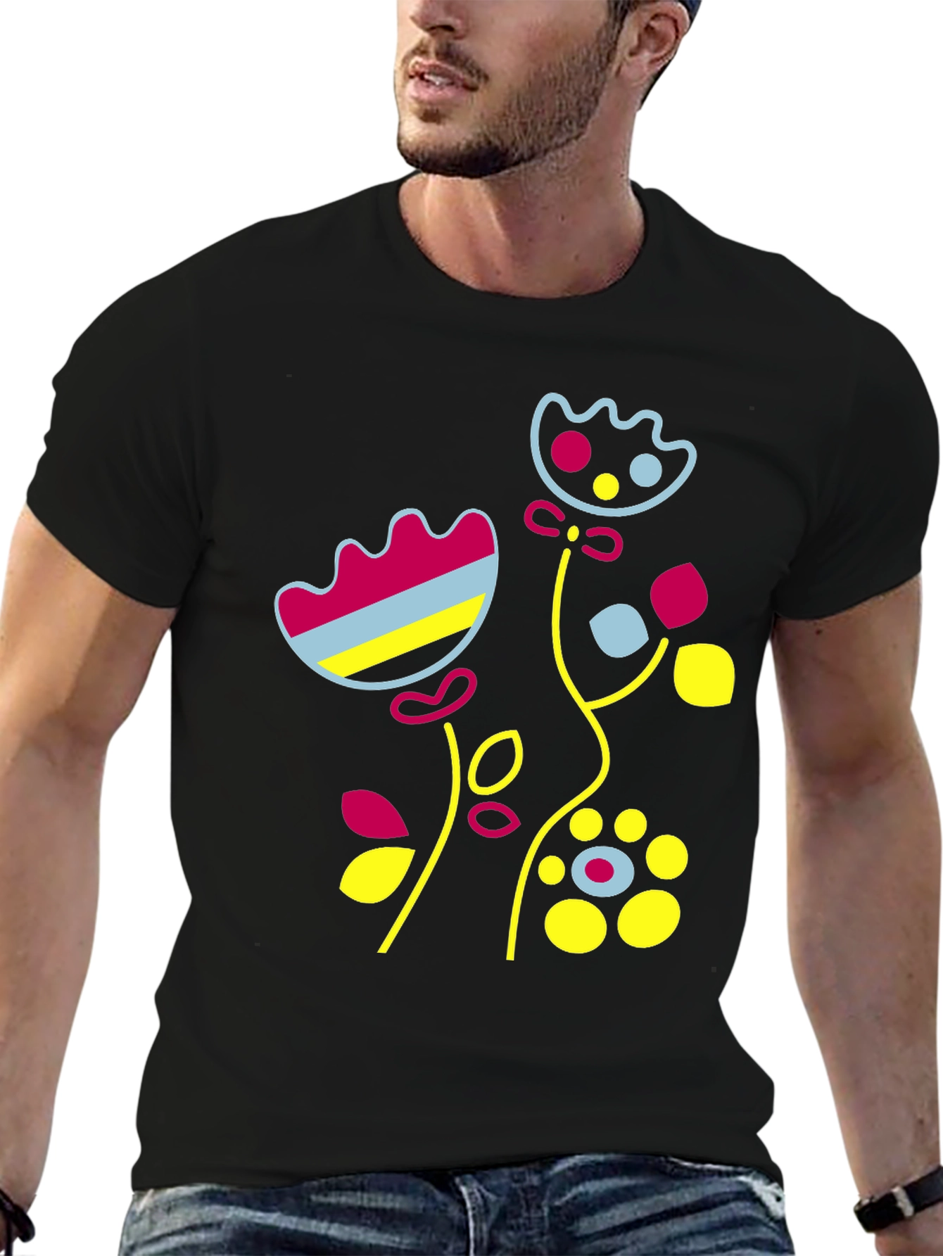 Floral Graphic Print Black T-Shirt