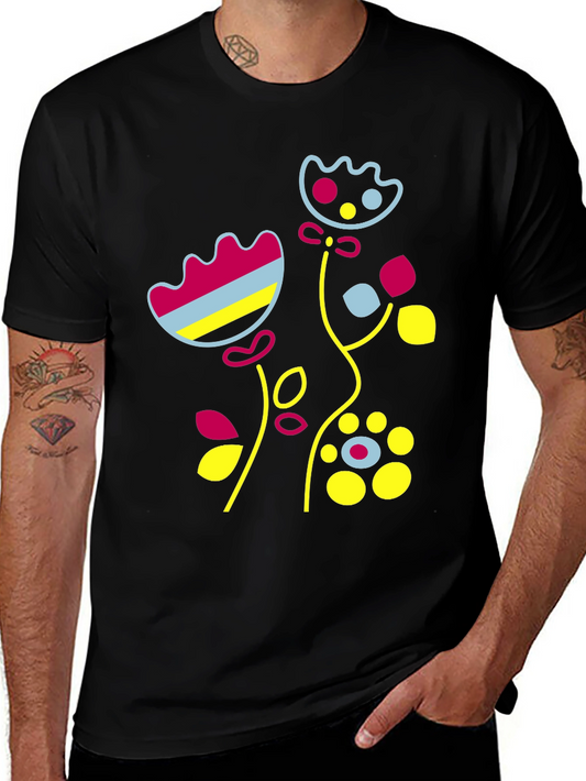 Floral Graphic Print Black T-Shirt