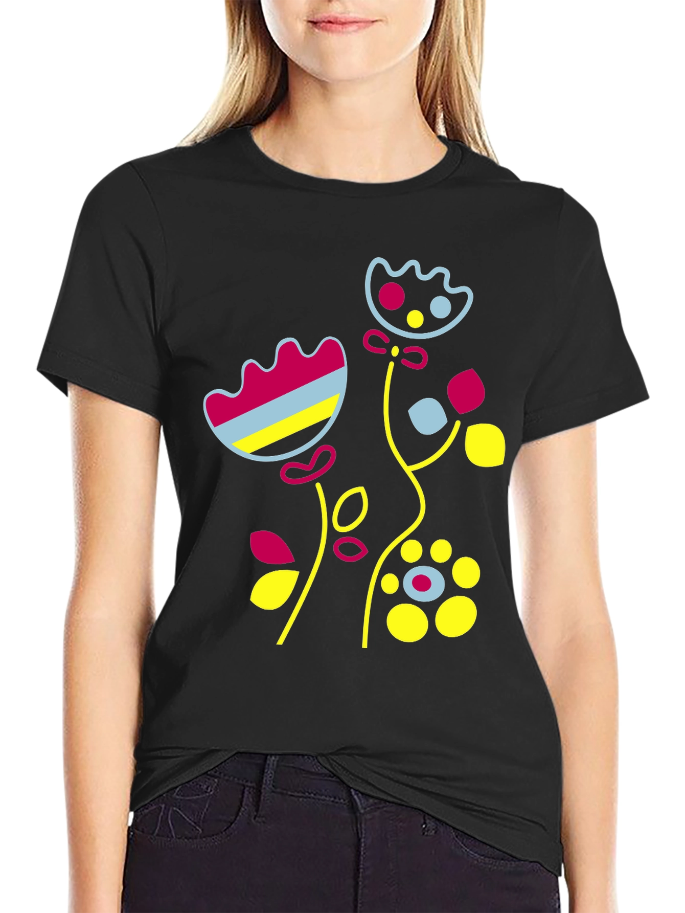 Floral Graphic Print Black T-Shirt