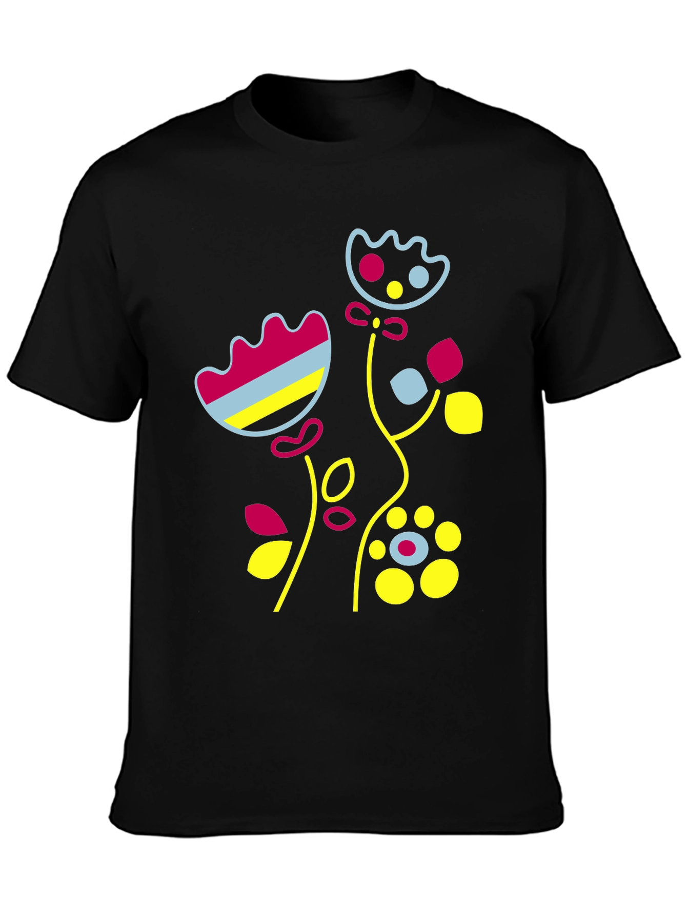 Floral Graphic Print Black T-Shirt