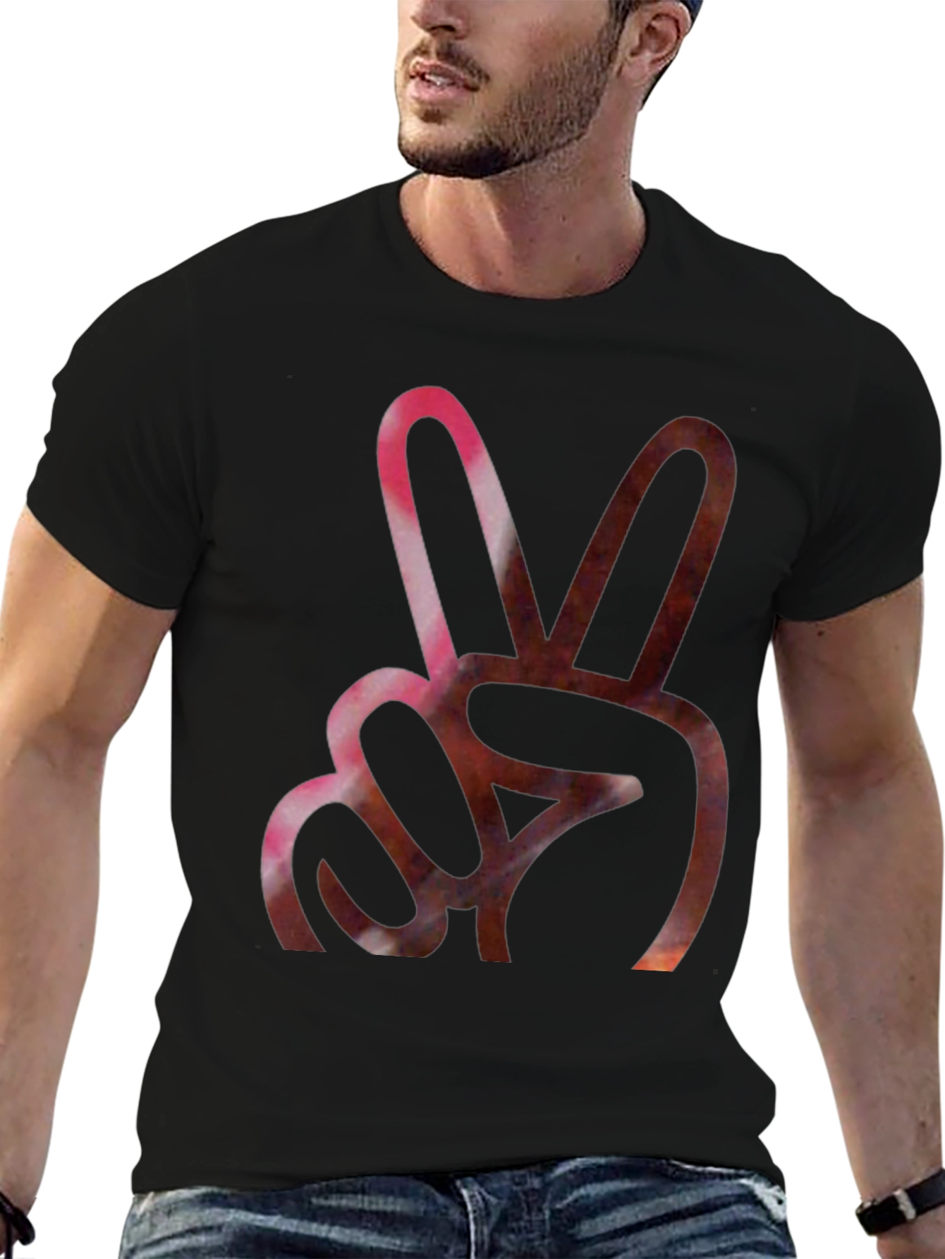 Peace Sign Graphic Tee - Black Cotton Blend