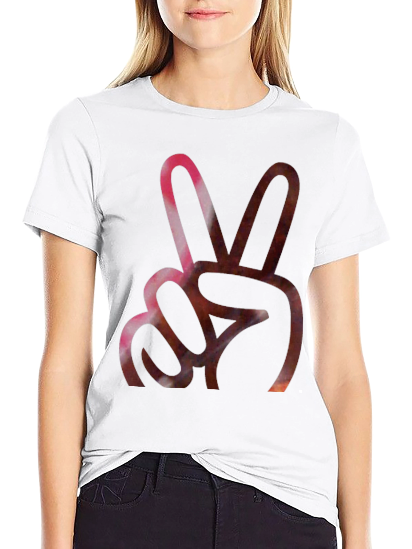 Peace Sign Graphic Tee - Black Cotton Blend