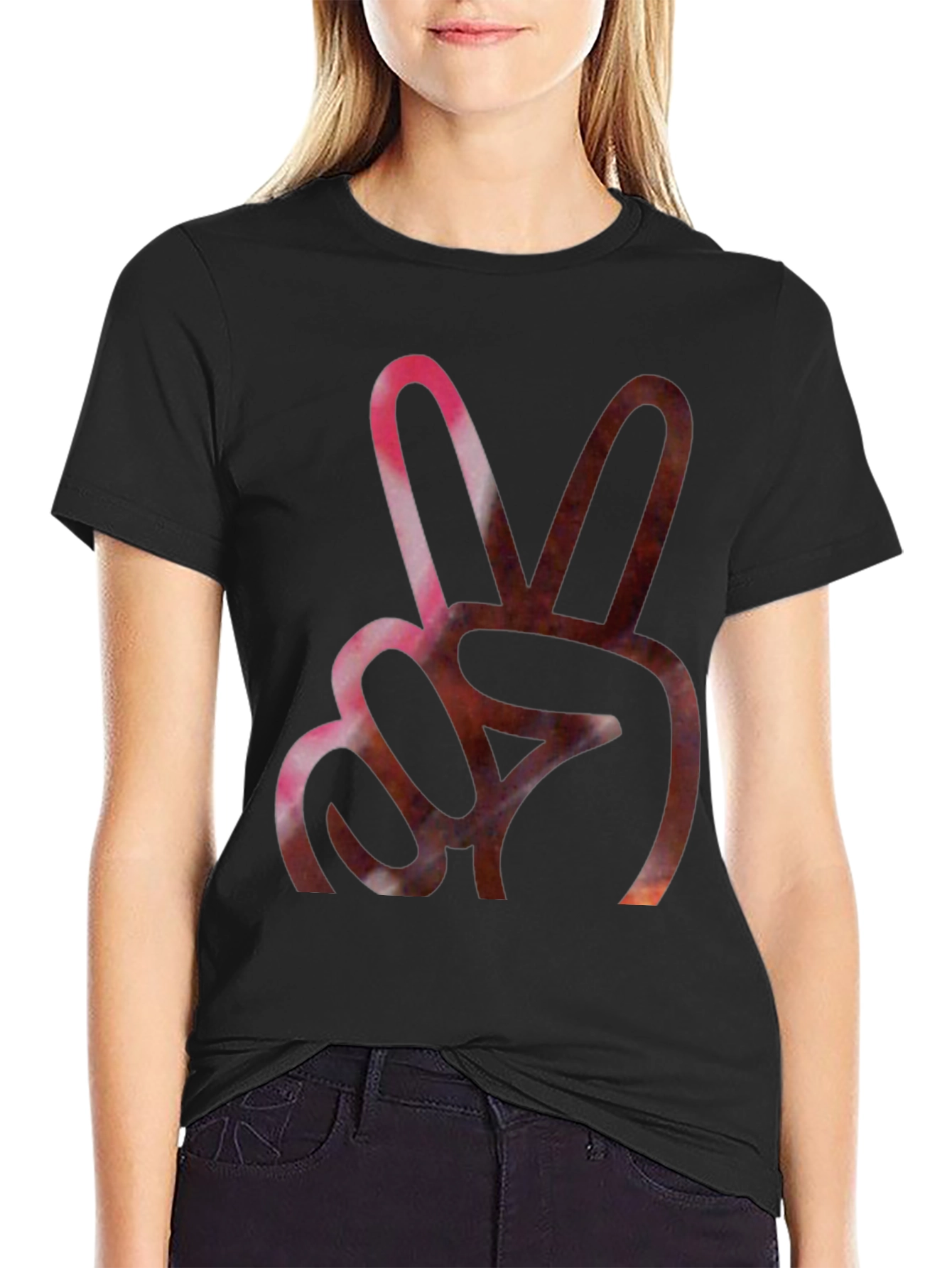 Peace Sign Graphic Tee - Black Cotton Blend