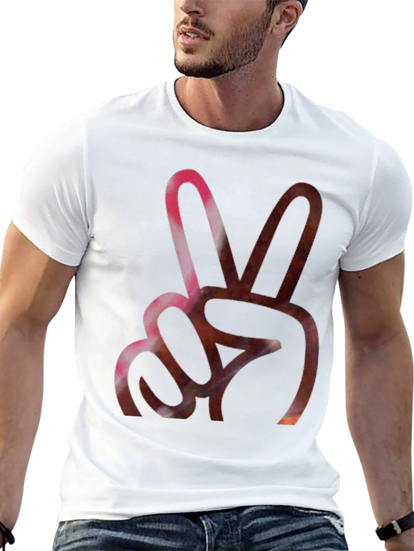 Peace Sign Graphic Tee - Black Cotton Blend