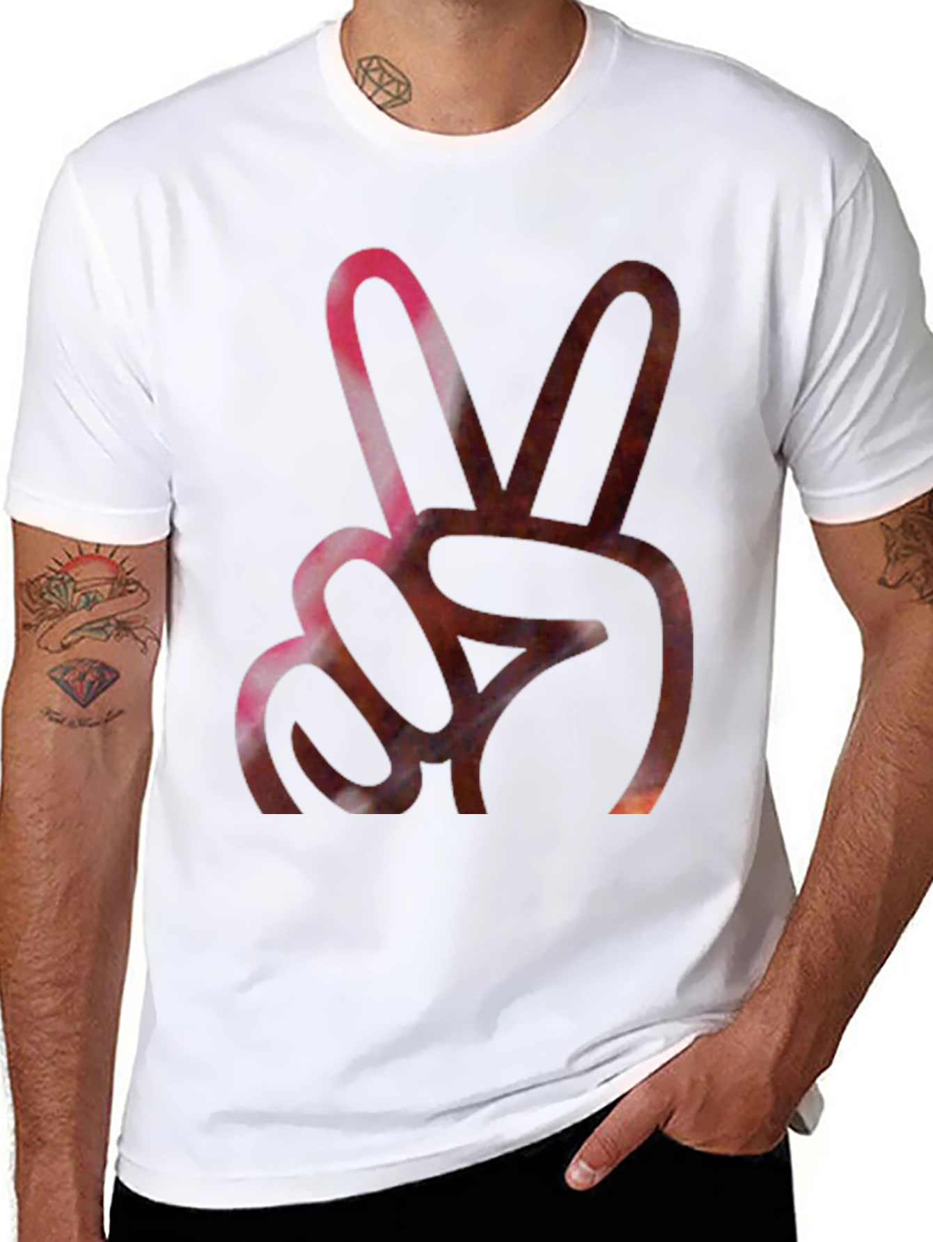 Peace Sign Graphic Tee - Black Cotton Blend