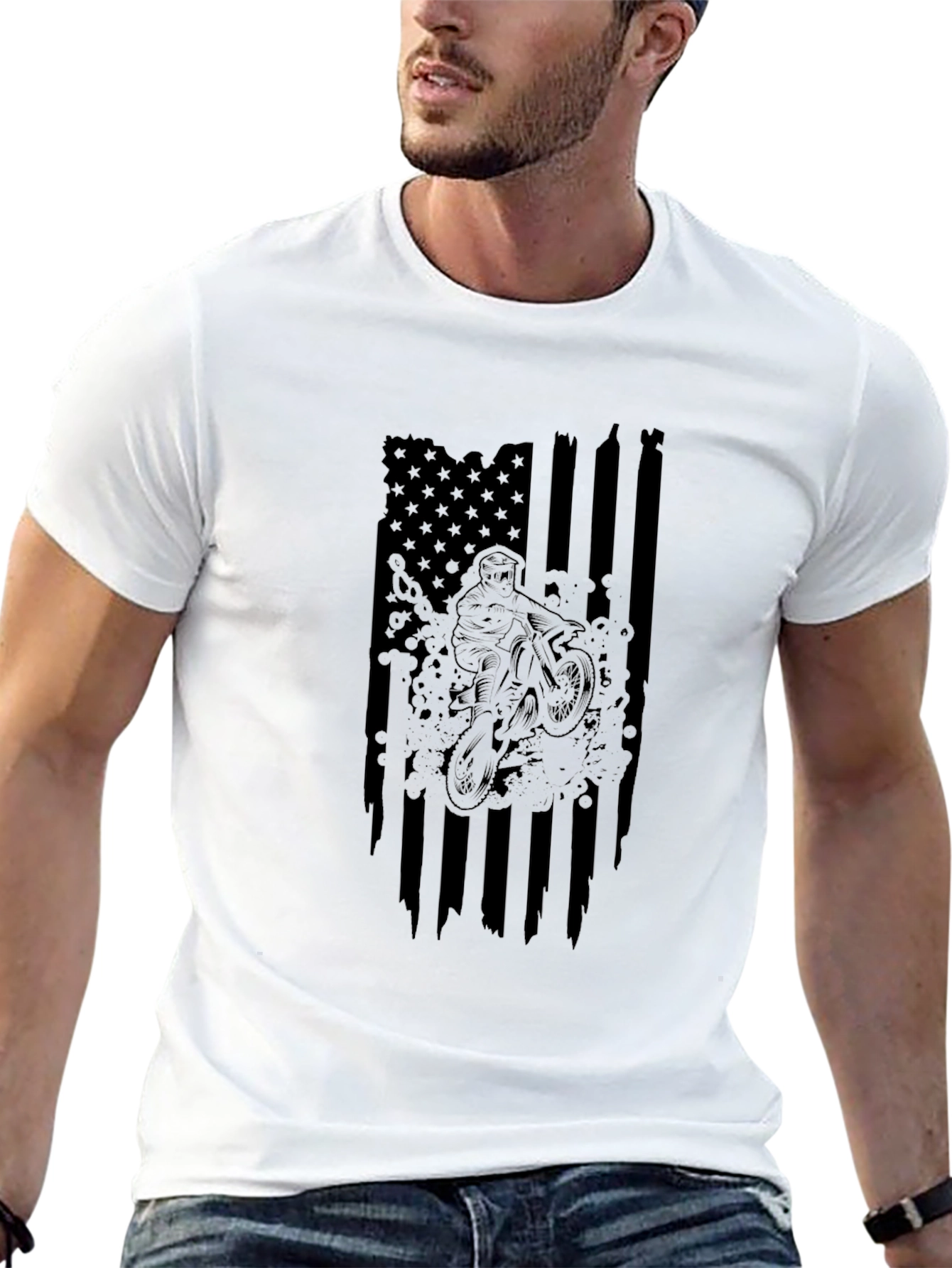 USA Flag Dirt Bike Graphic T-Shirt - Black