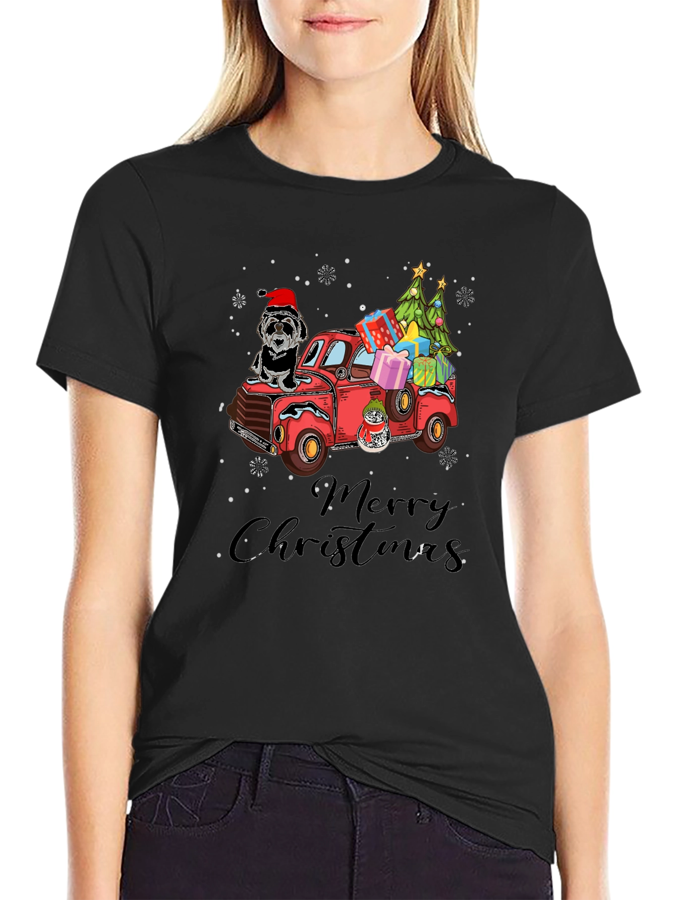 Festive Christmas Dog Truck T-Shirt