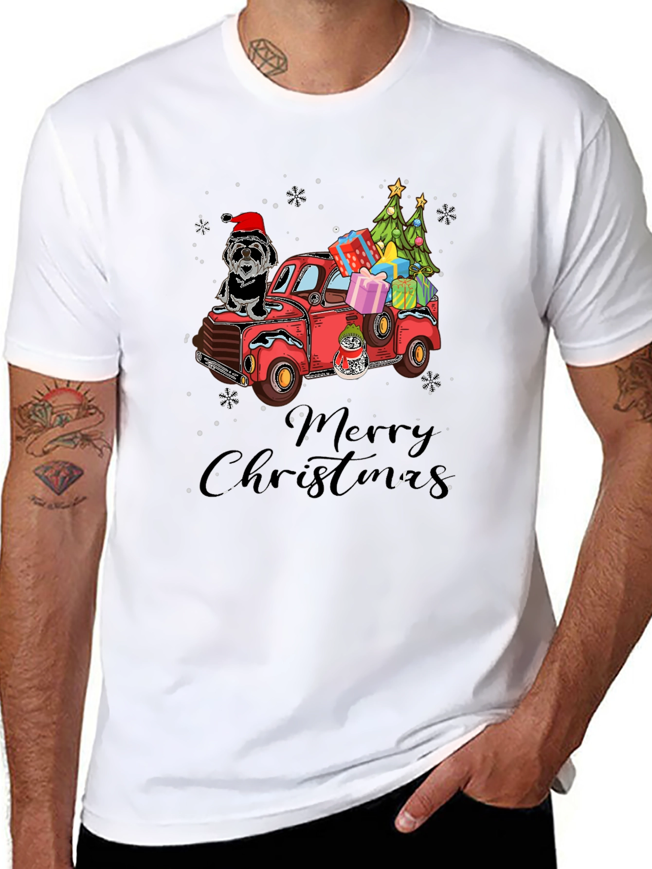 Festive Christmas Dog Truck T-Shirt