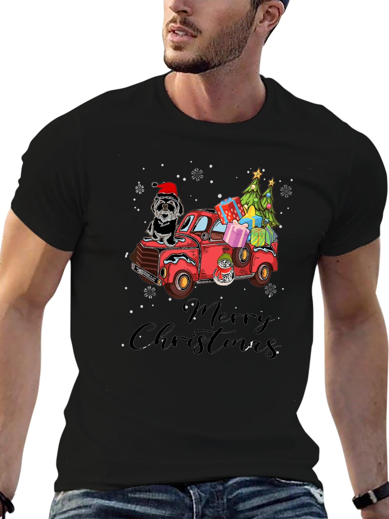 Festive Christmas Dog Truck T-Shirt