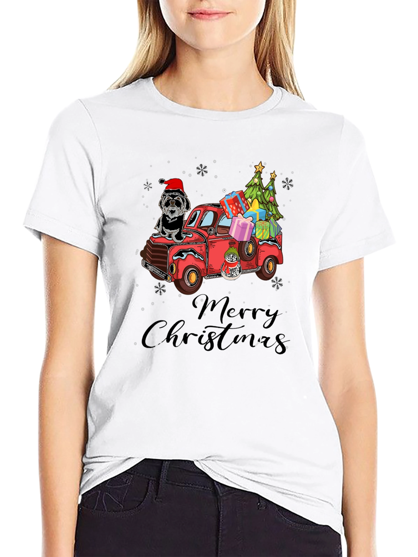 Festive Christmas Dog Truck T-Shirt