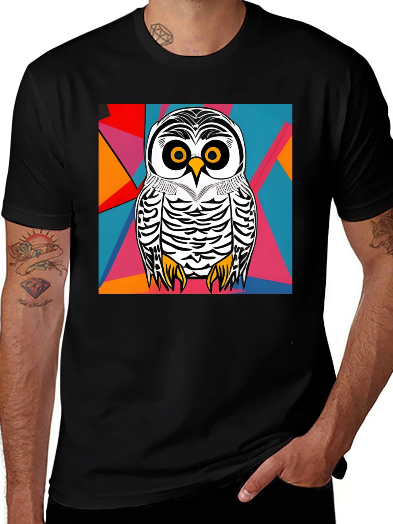 Owl Graphic T-Shirt - Abstract Geometric Design