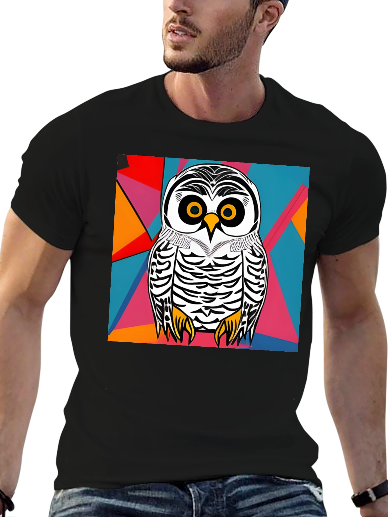Owl Graphic T-Shirt - Abstract Geometric Design