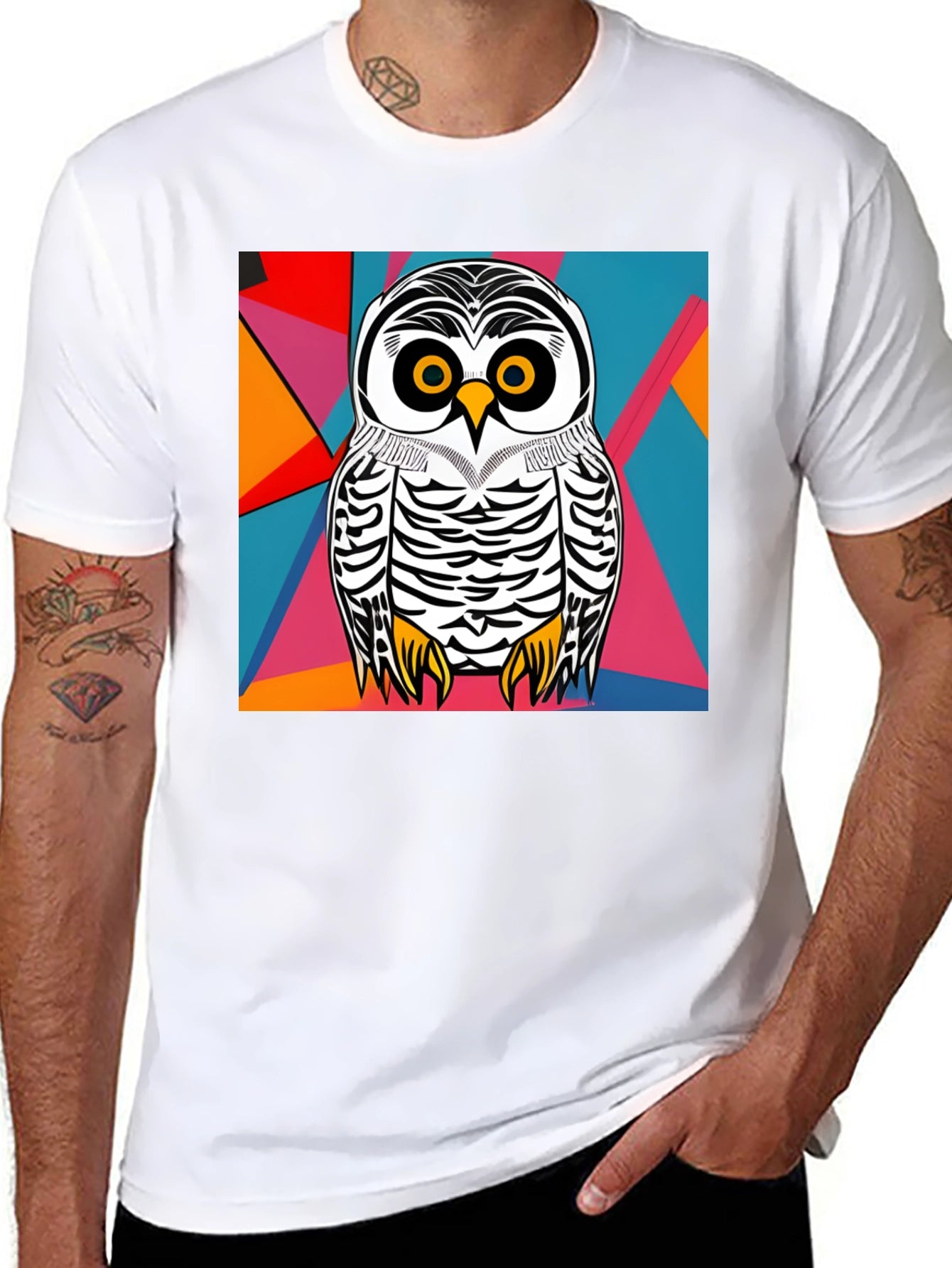 Owl Graphic T-Shirt - Abstract Geometric Design