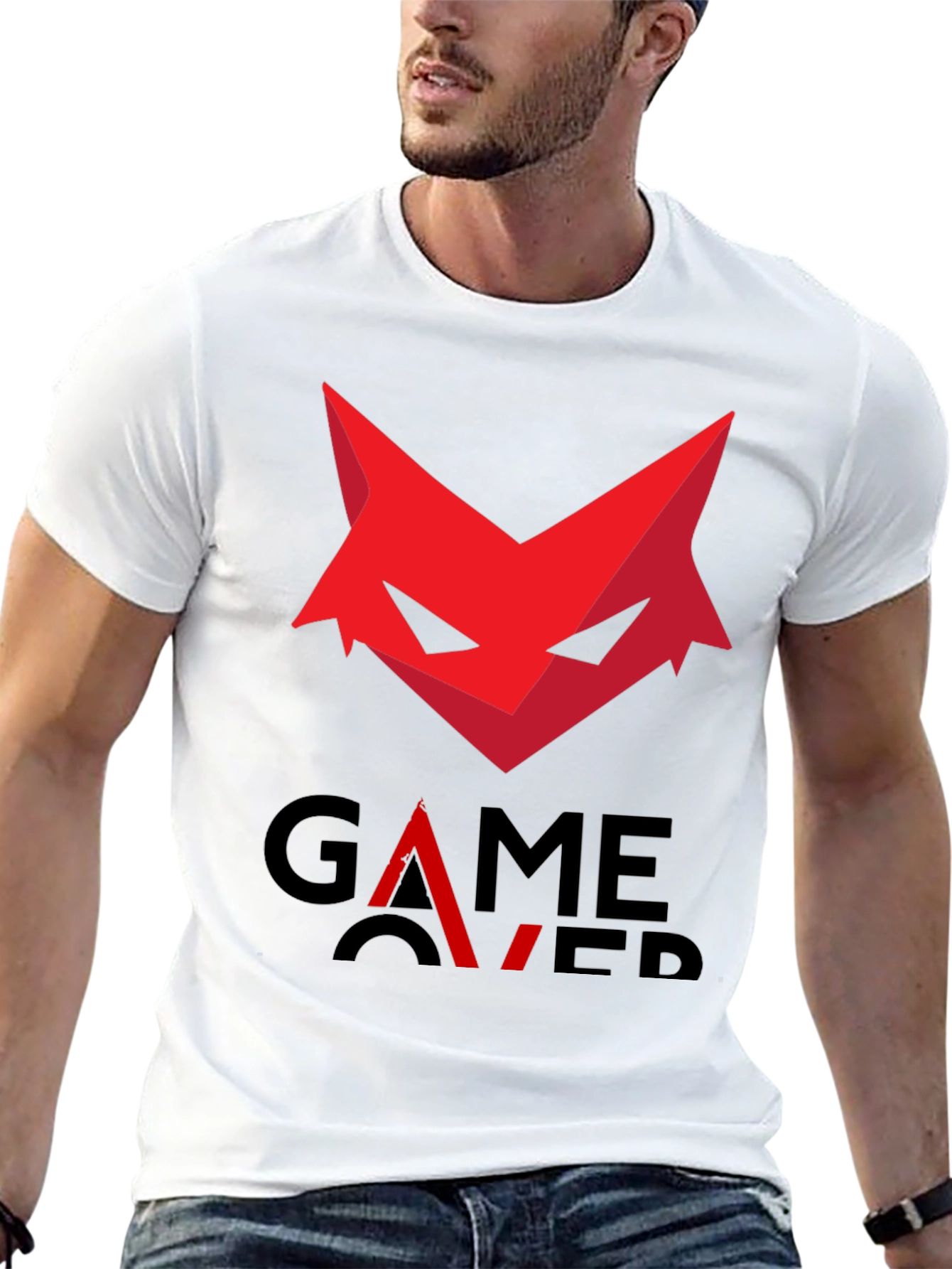 Game Over T-Shirt - Red Fox Design Black Cotton