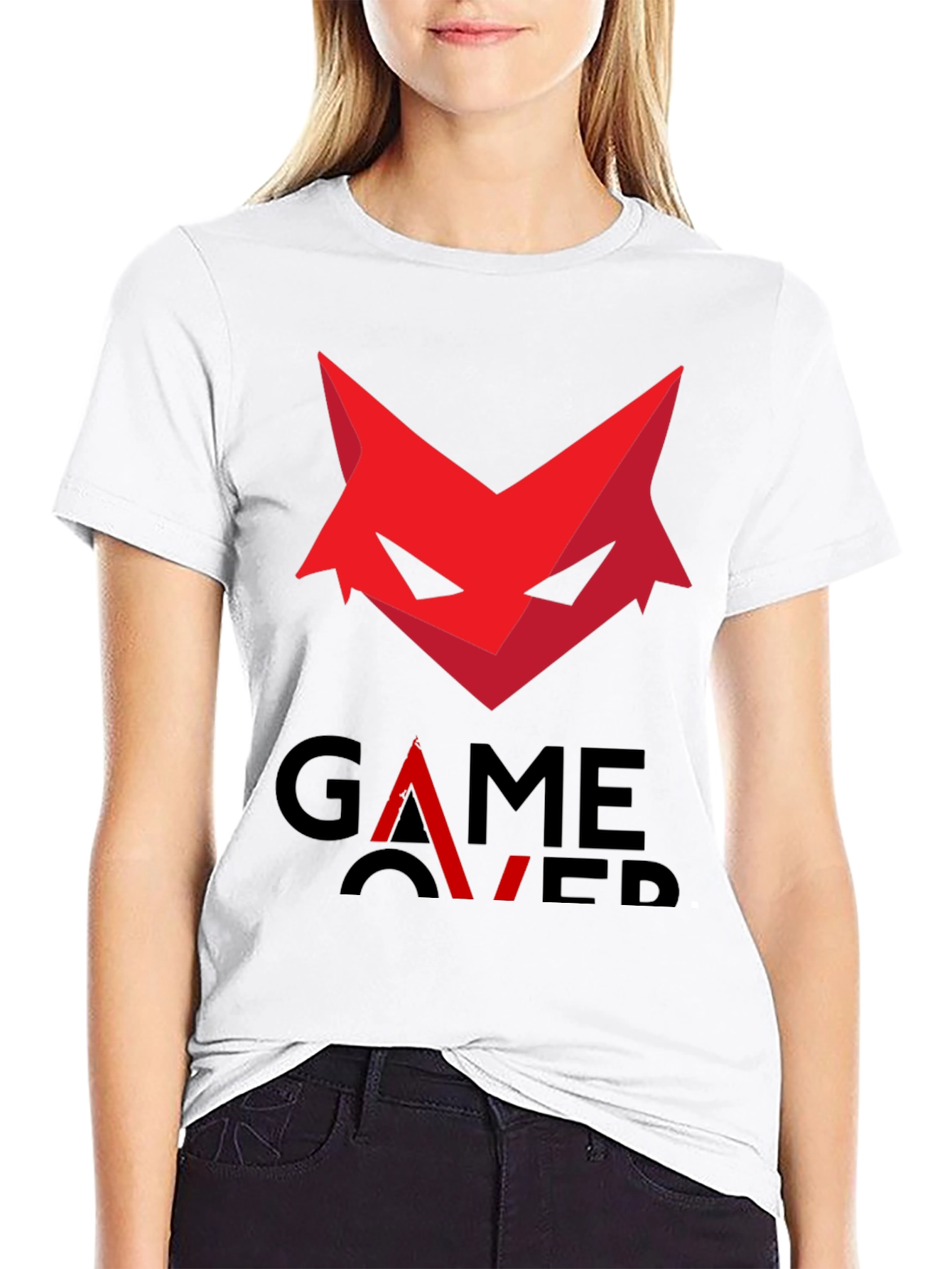 Game Over T-Shirt - Red Fox Design Black Cotton