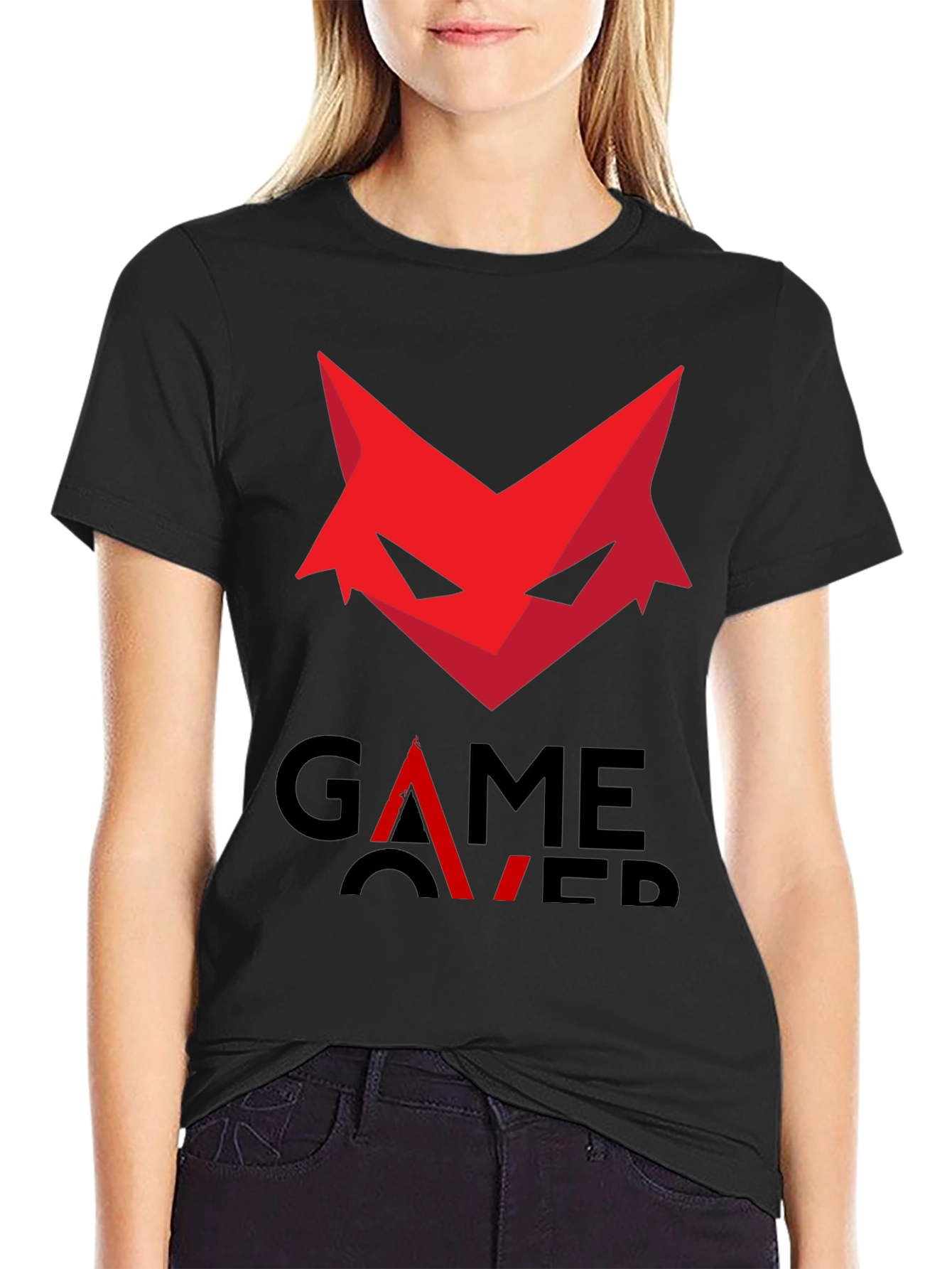 Game Over T-Shirt - Red Fox Design Black Cotton