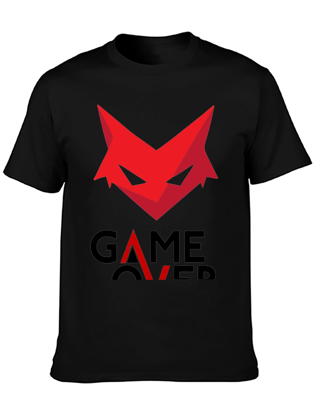 Game Over T-Shirt - Red Fox Design Black Cotton