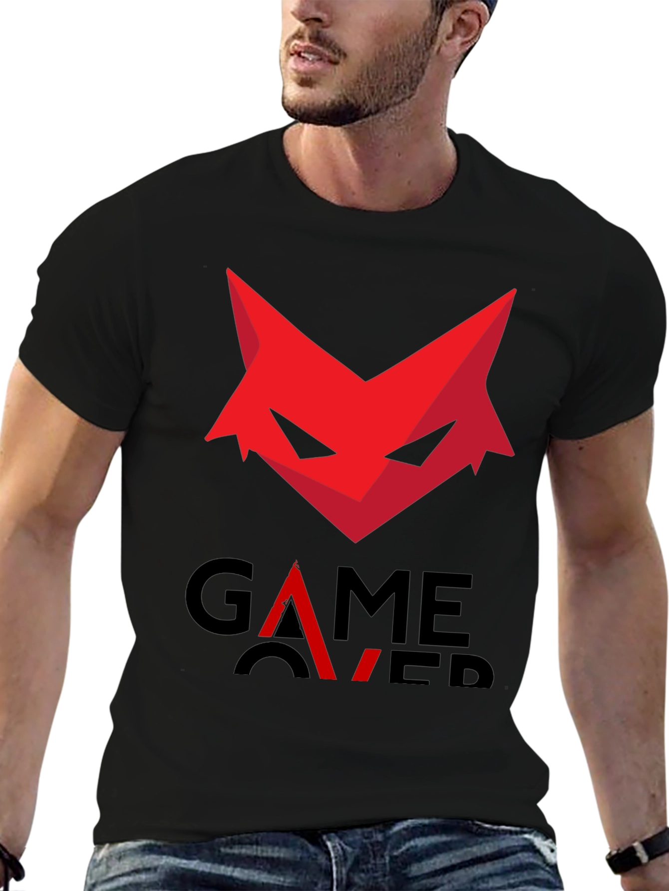 Game Over T-Shirt - Red Fox Design Black Cotton