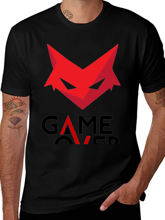 Game Over T-Shirt - Red Fox Design Black Cotton