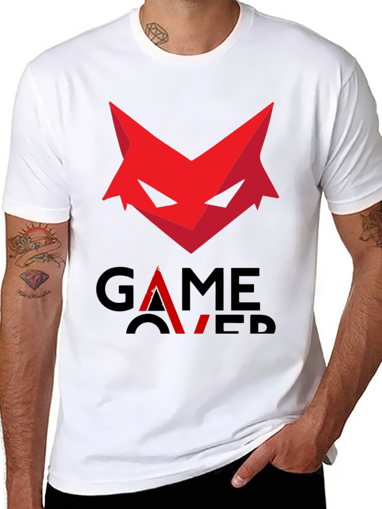 Game Over T-Shirt - Red Fox Design Black Cotton