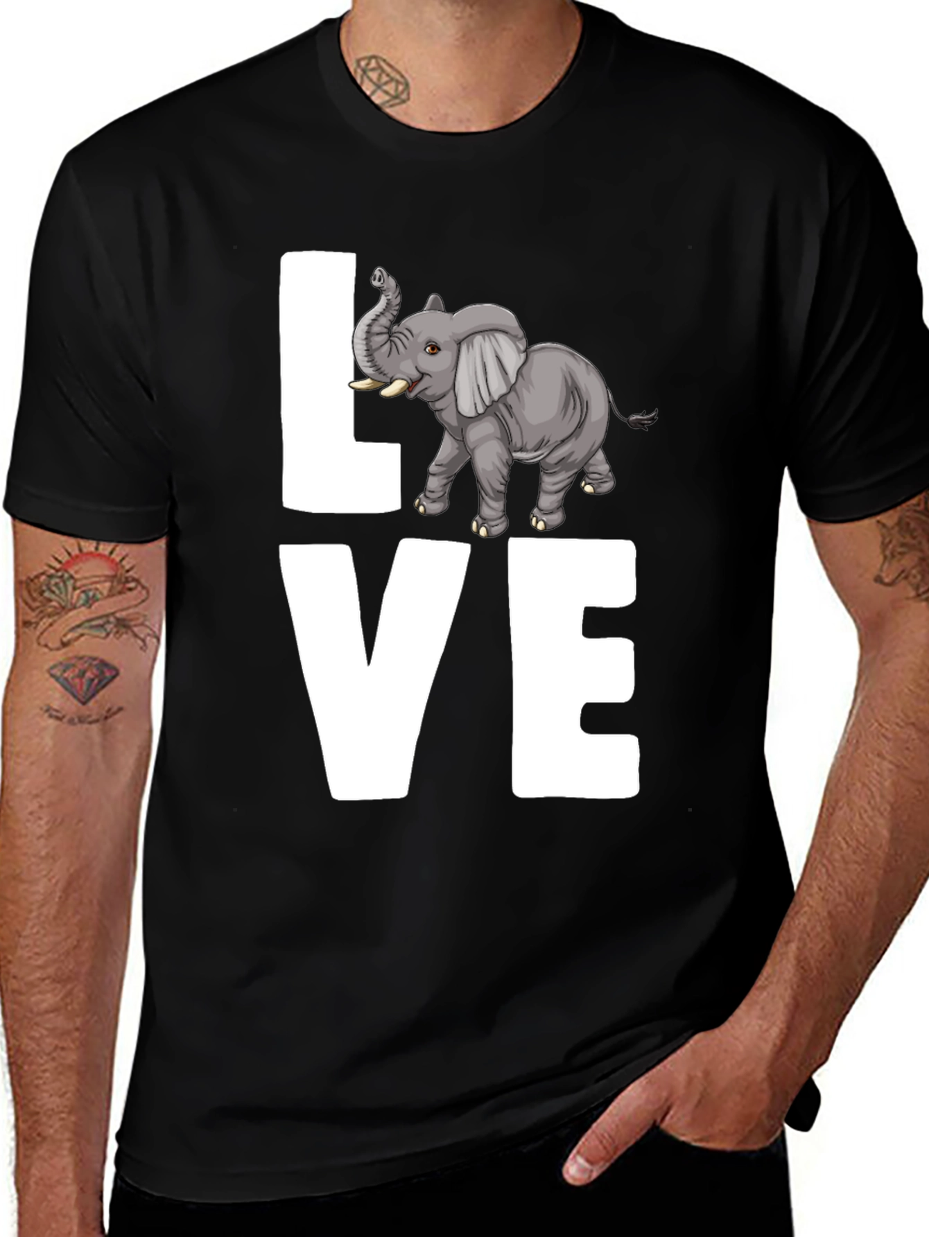 Elephant LOVE Graphic Tee - Mens Black Cotton T-Shirt
