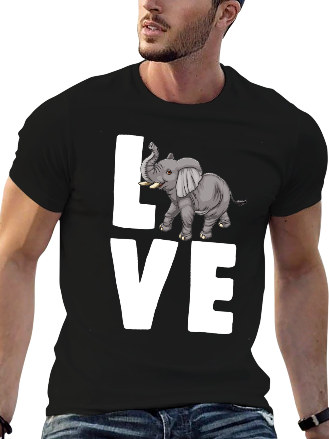 Elephant LOVE Graphic Tee - Mens Black Cotton T-Shirt