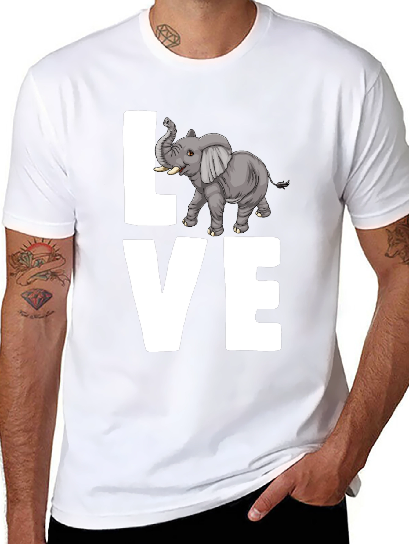 Elephant LOVE Graphic Tee - Mens Black Cotton T-Shirt