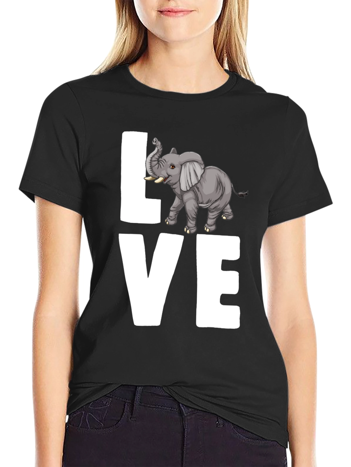 Elephant LOVE Graphic Tee - Mens Black Cotton T-Shirt