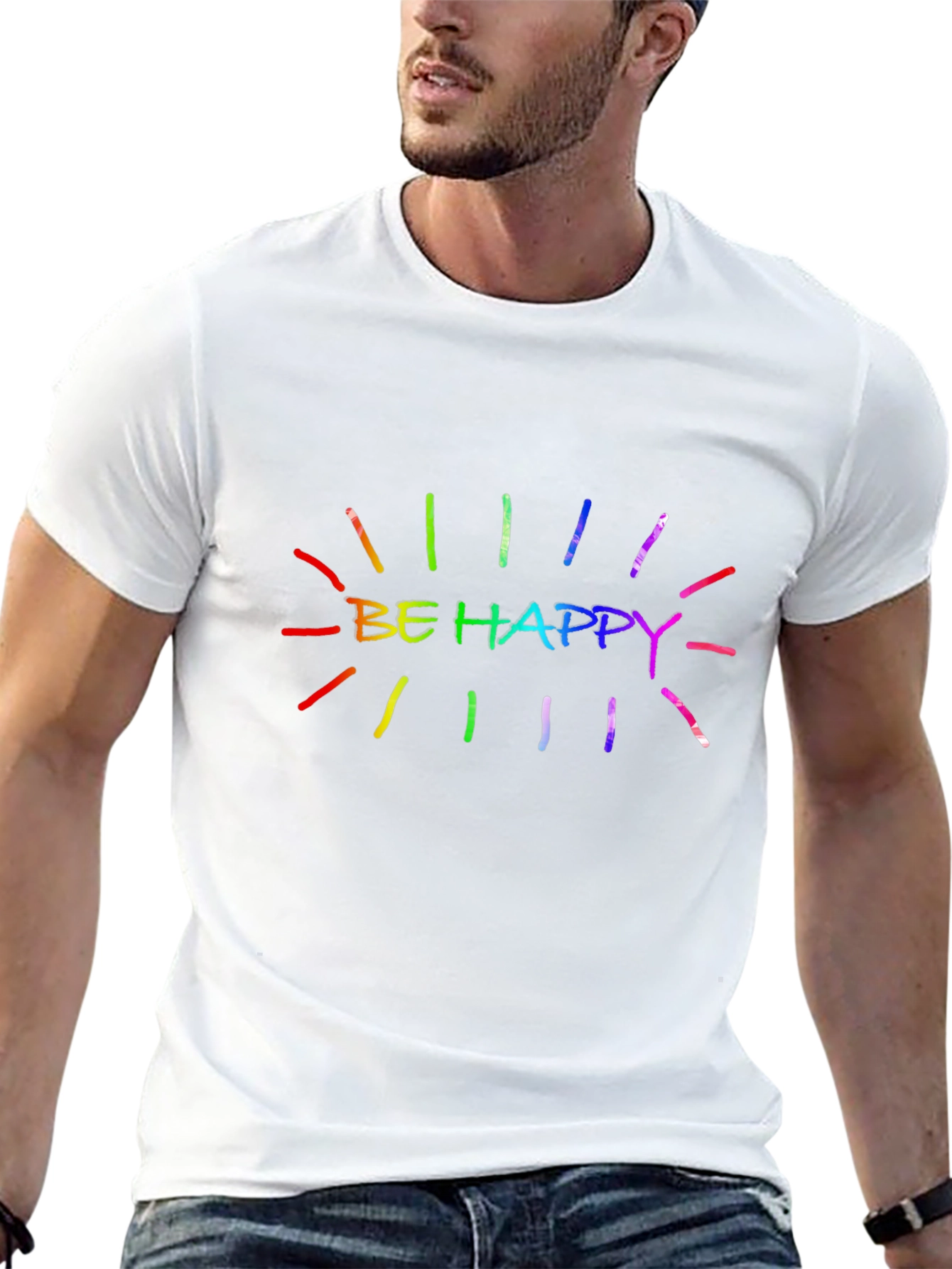 Be Happy Rainbow Graphic T-Shirt