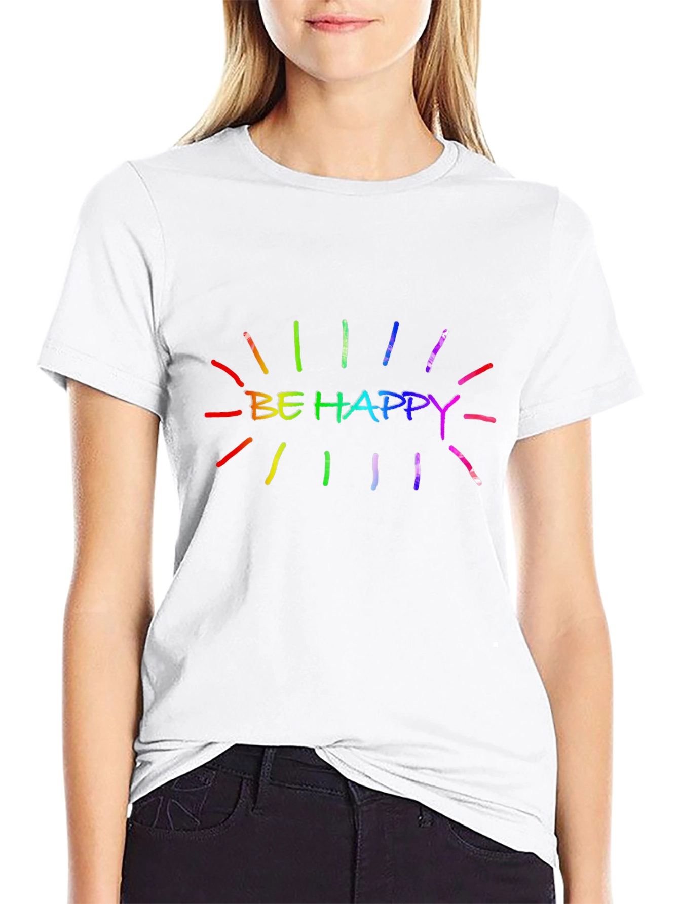 Be Happy Rainbow Graphic T-Shirt