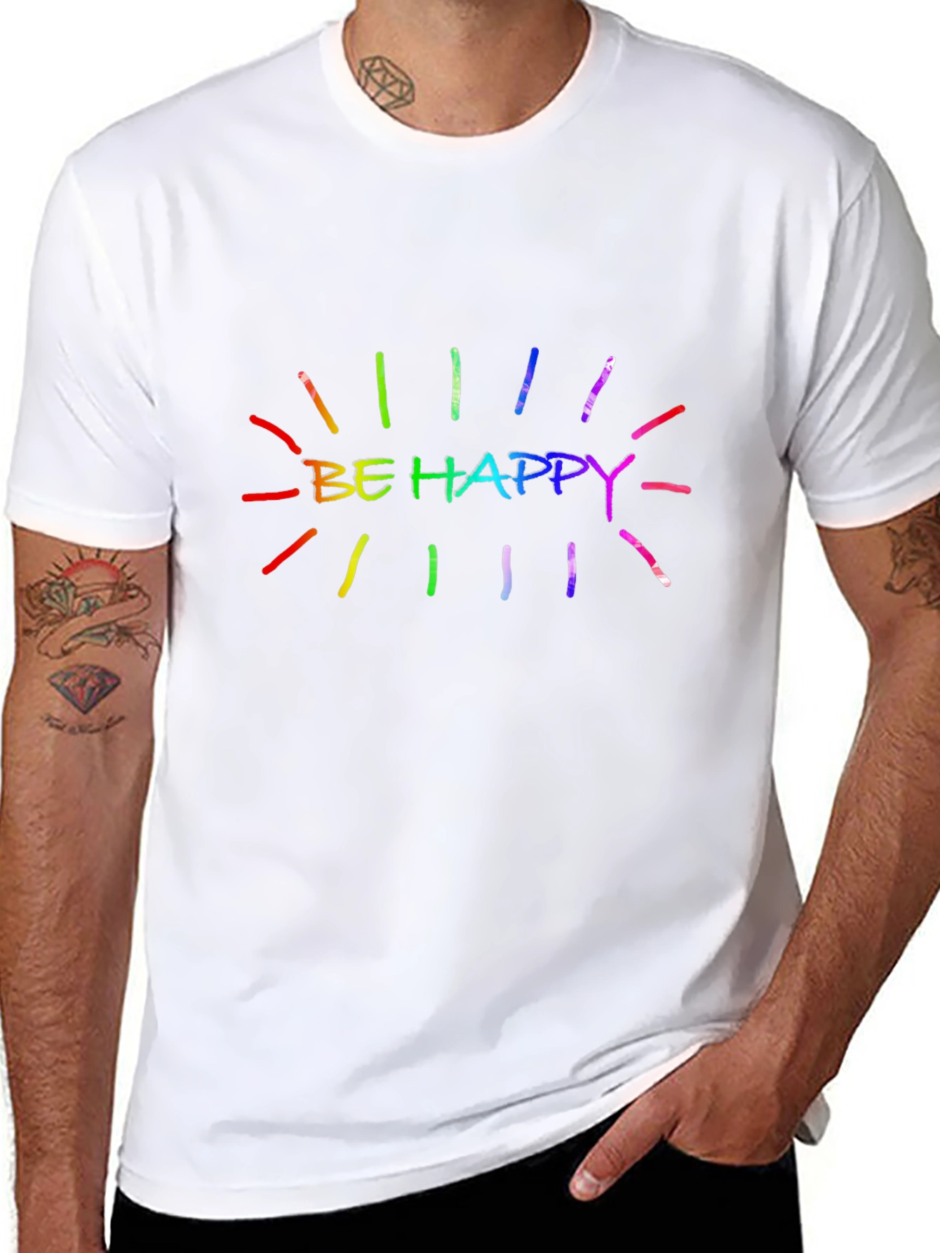Be Happy Rainbow Graphic T-Shirt